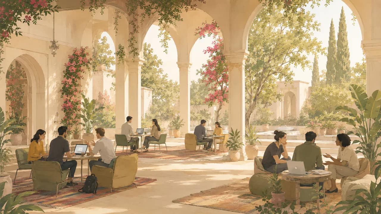 Founders building inside an arched Hyderabad residency house