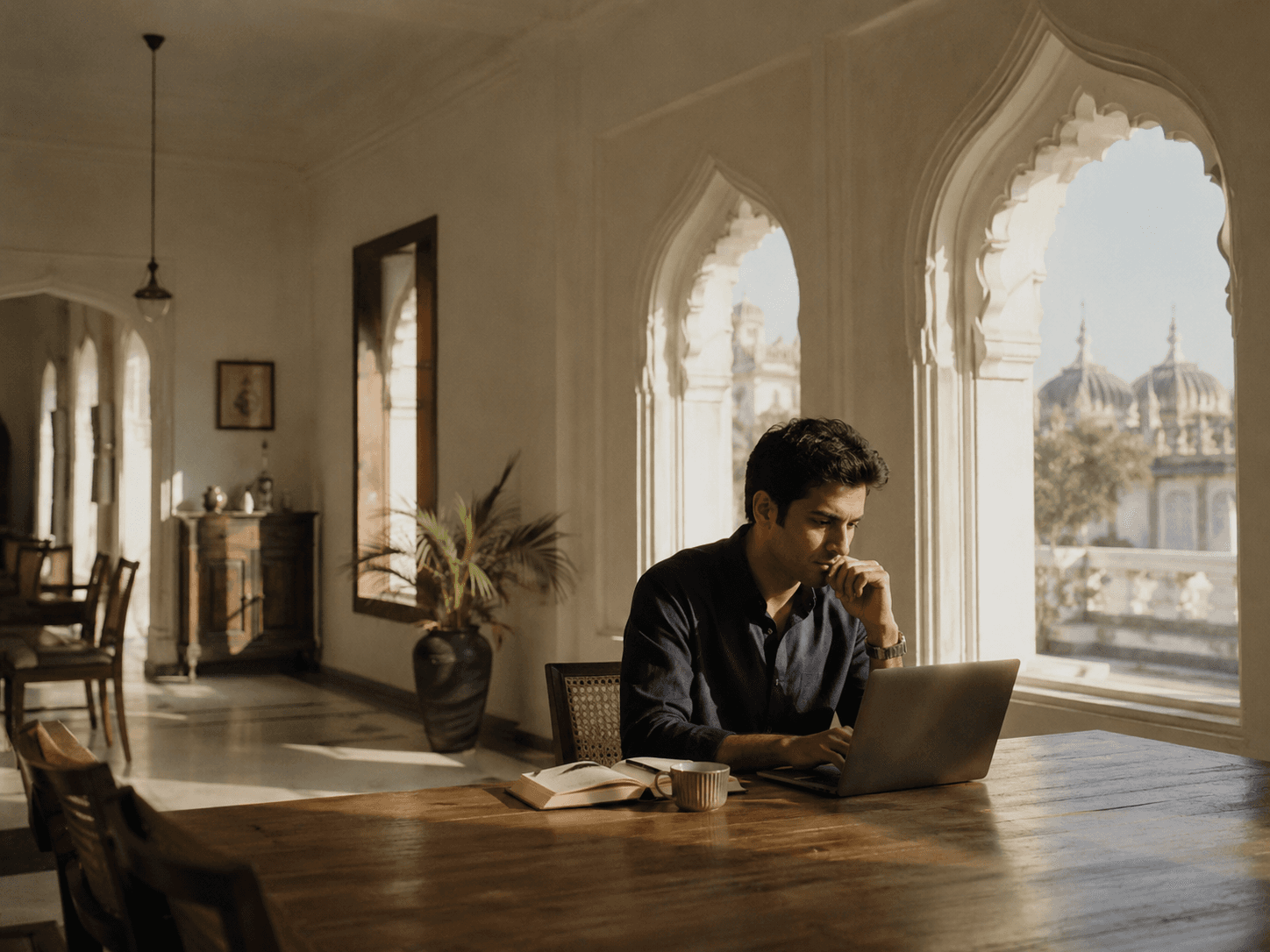Founder working inside the residency room in Hyderabad