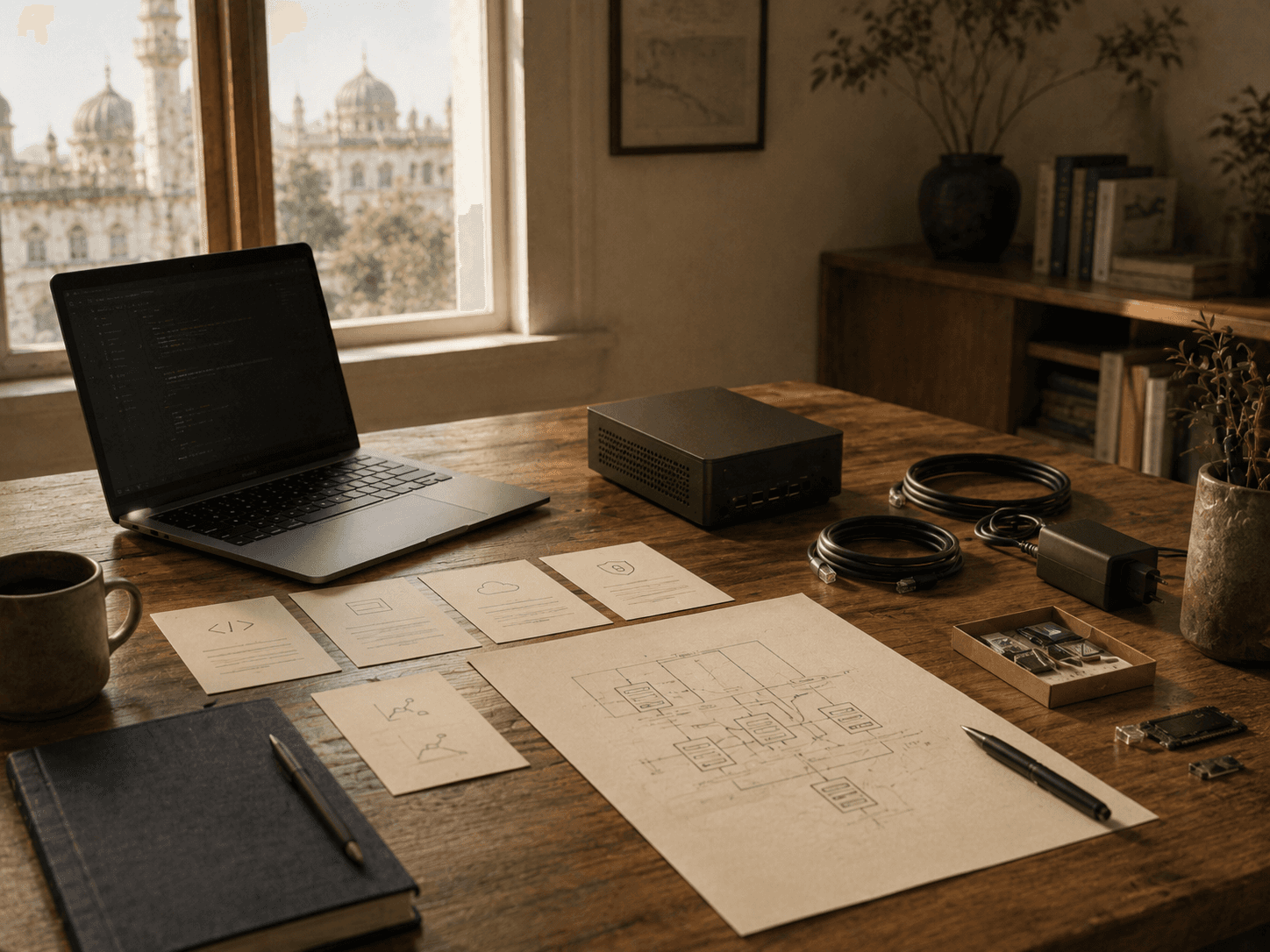 Laptop and infrastructure materials prepared for founders